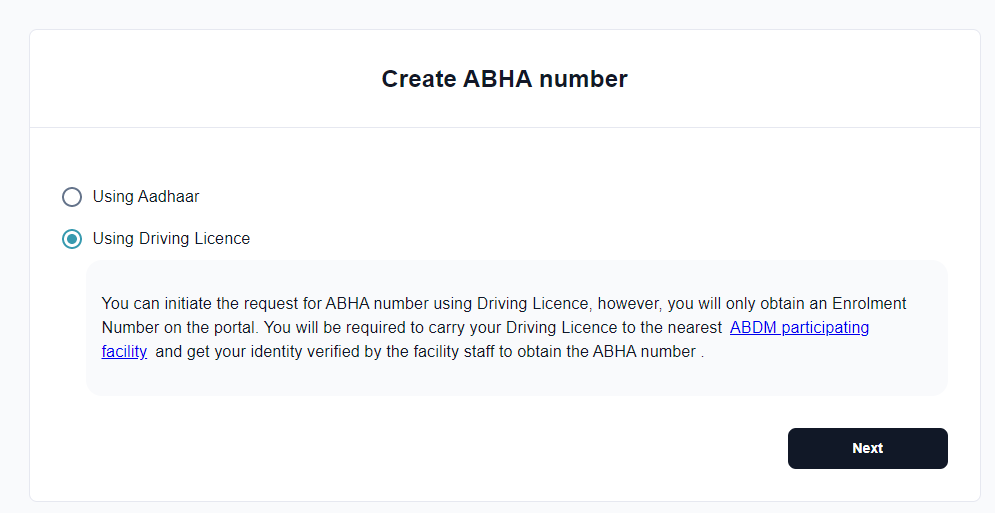 ड्राइविंग लाइसेंस का उपयोग करके ABHA हेल्थ कार्ड डाउनलोड करें
