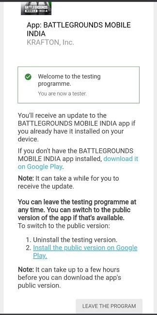 Battleground Mobile India consent