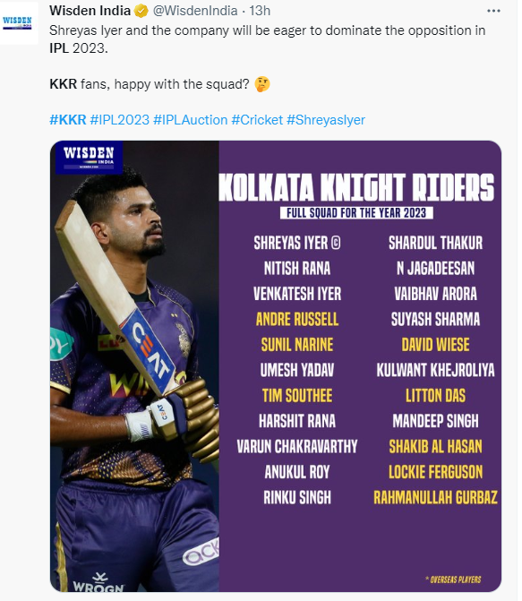 KKR Team Tweet