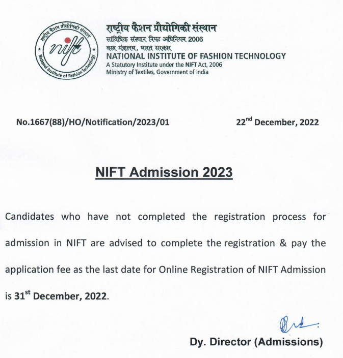 NIFT Official Notification