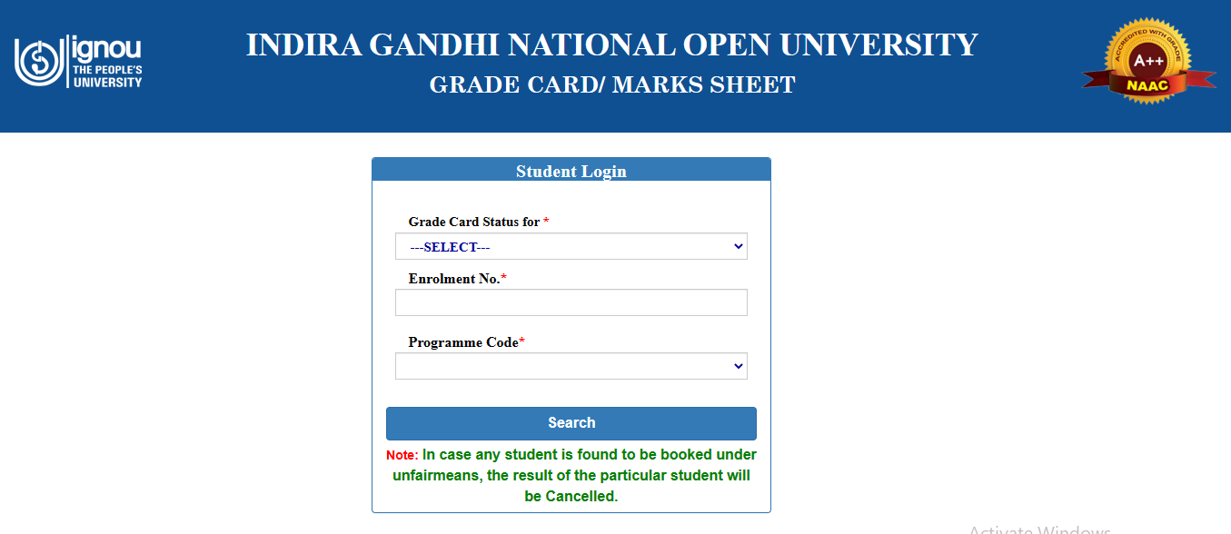 IGNOU Grade Card