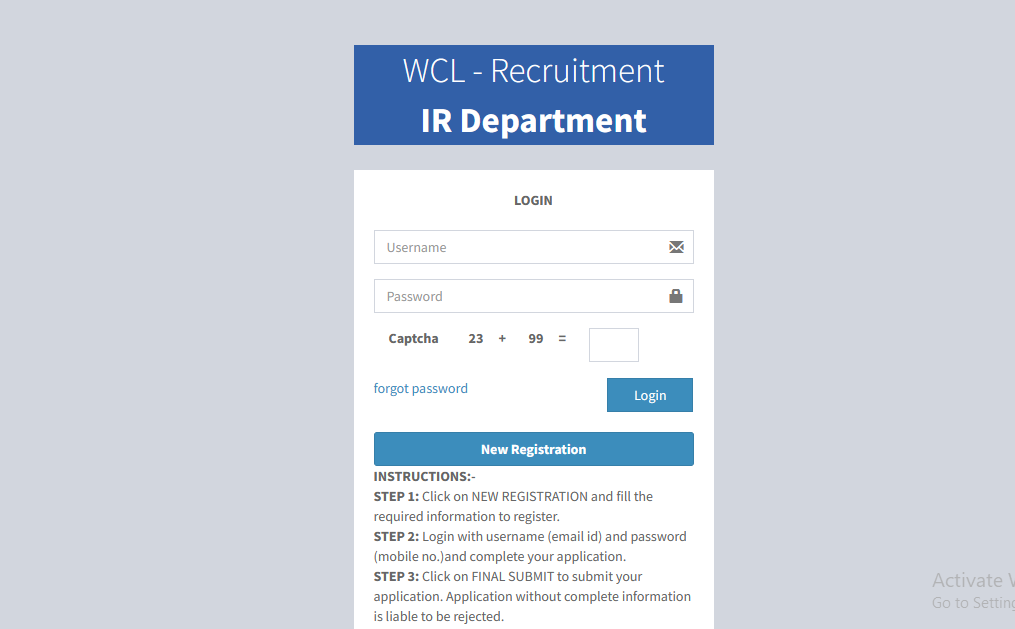 WCL Recruitment Login 