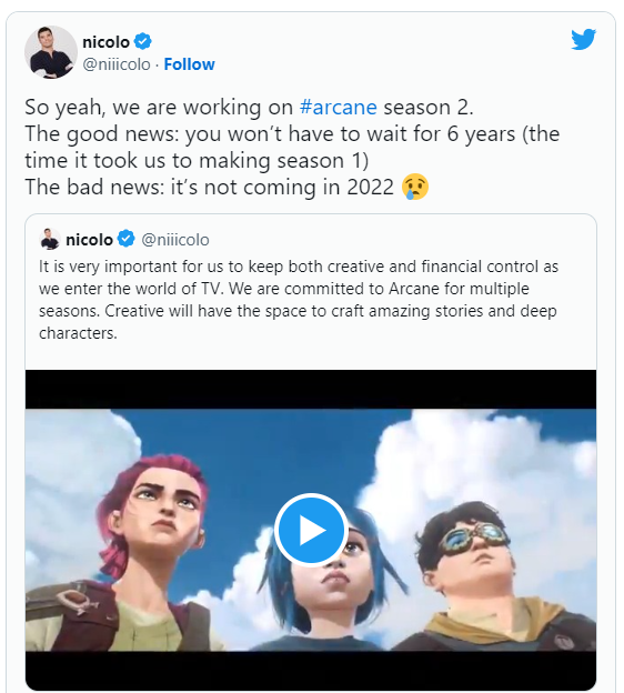 Arcane Season 2 Tweet